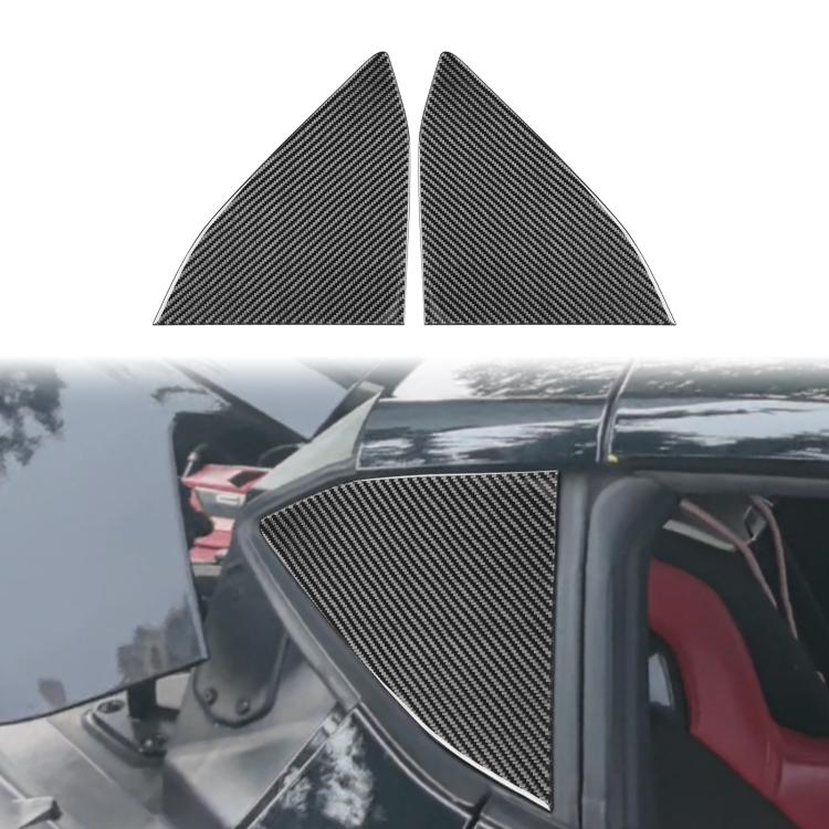 Two carbon-fiber-look triangle stickers for rear window, dark gray