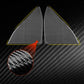 Pair of carbon-fiber-look triangular window stickers, dark gray with texture detail