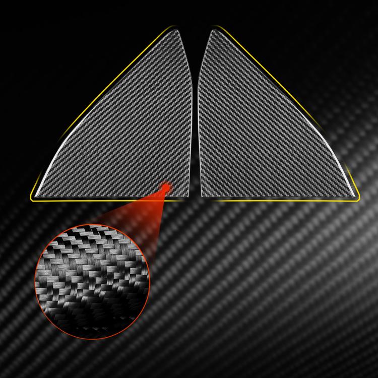 Pair of carbon-fiber-look triangular window stickers, dark gray with texture detail