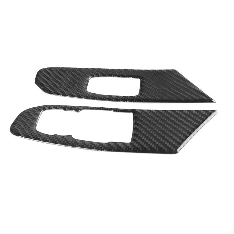 Pair of carbon-fiber lift button trim stickers with white cutout windows