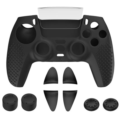 Black silicone controller joystick cap and button cover set, textured grip, 6 pieces