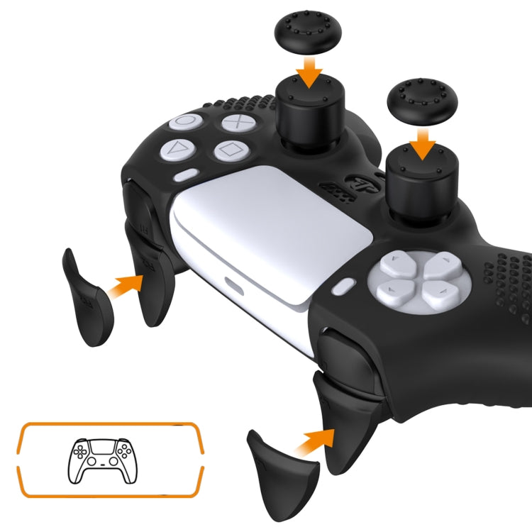 Black silicone controller button and joystick cap cover set with cutouts and textured grips