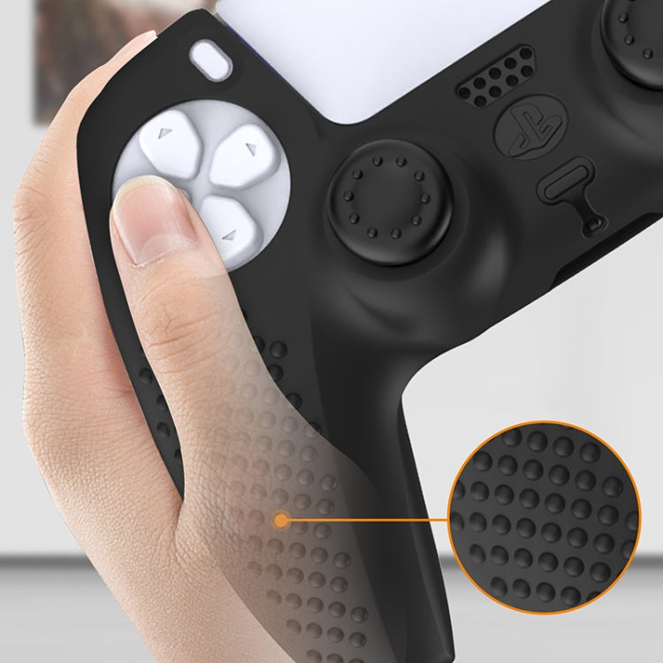 Black textured silicone controller cover with white D-pad and action button caps