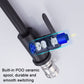 Black pull-out faucet handle with exposed internal cartridge components