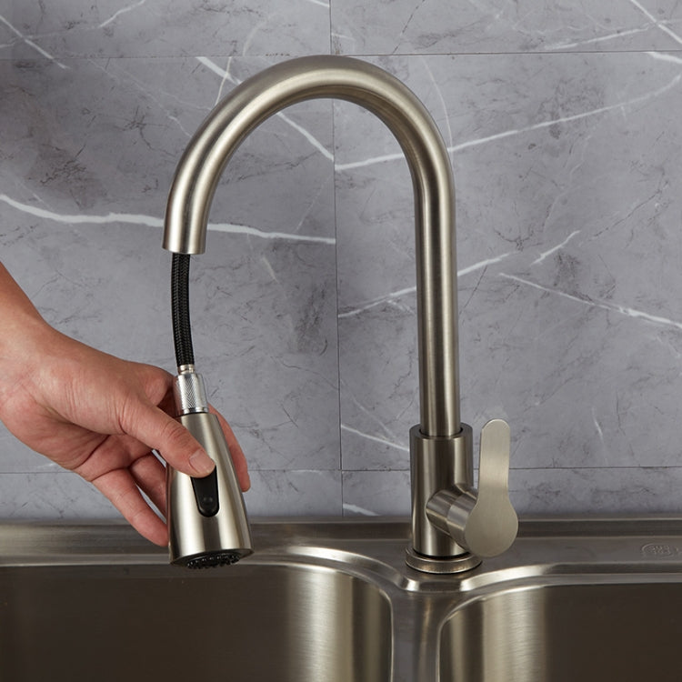 Brushed nickel pull-out kitchen faucet with handheld sprayer and flexible stainless hose