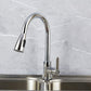 Chrome pull-out kitchen faucet with single lever handle and handheld spray head