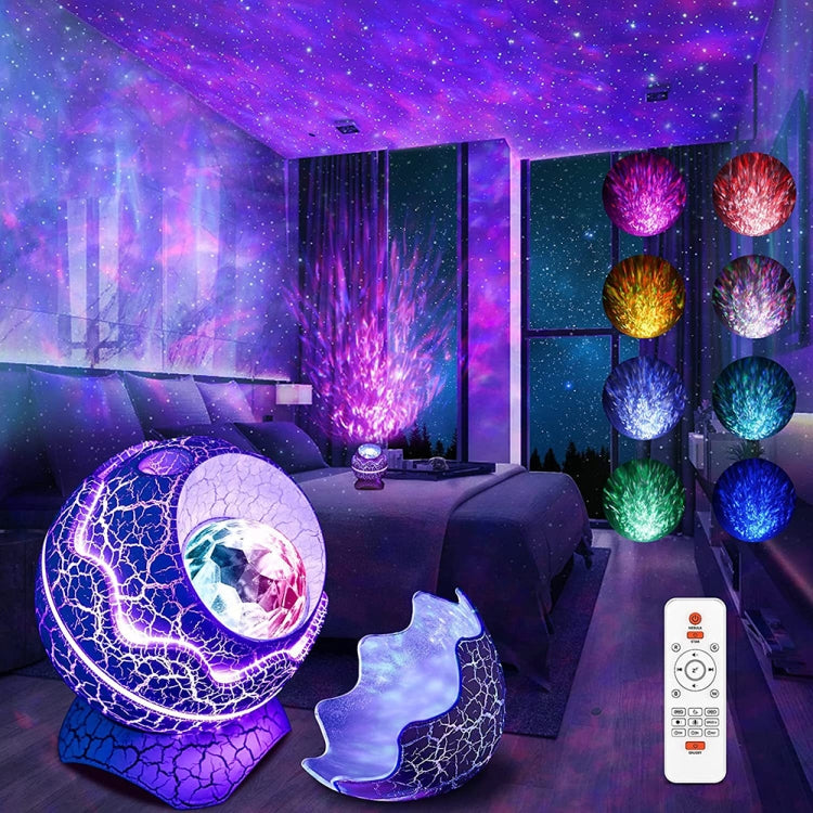 RGB LED dinosaur egg projector light and remote control, glowing purple