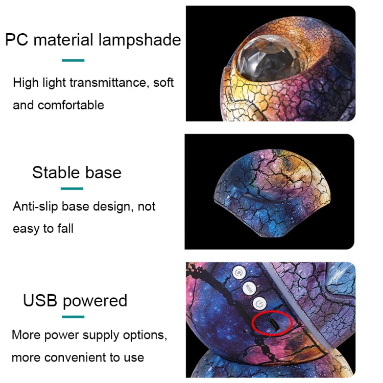Cracked dinosaur egg LED projection light with control buttons and USB port