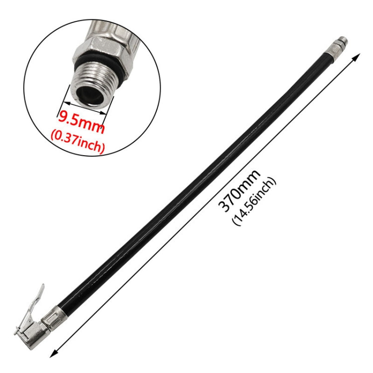 Bicycle tire inflator hose with 9.5mm threaded nozzle adapter (black)