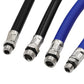Threaded bicycle tire valve nozzle tips on black and blue hoses (4 ends)