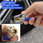 Blue bicycle tire inflator nozzle adapter connected to a valve port
