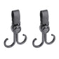 Set of two curved stroller hooks with gray non-slip strap and round locking rings