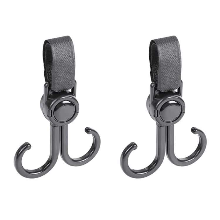 Set of two curved stroller hooks with gray non-slip strap and round locking rings