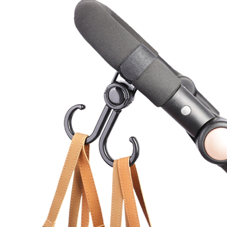 Stroller handle hook set with gray strap and two beige hanging loops