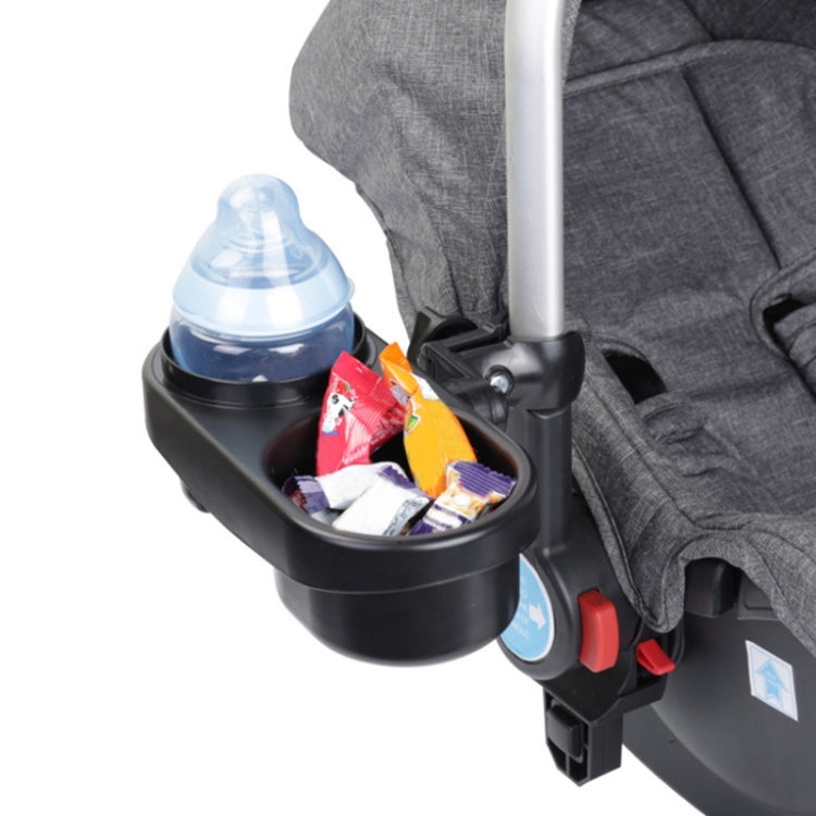 Black stroller double cup and snack holder with cup slots and snack compartment