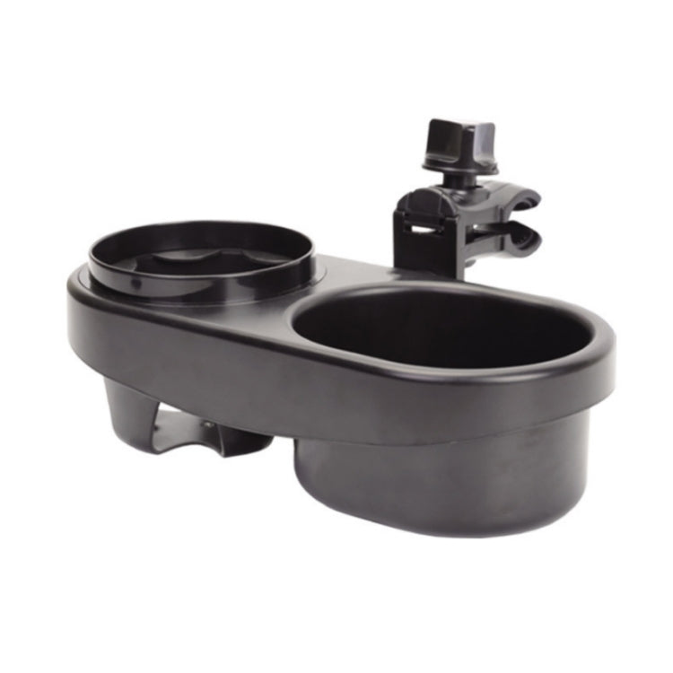Black stroller double cup holder and snack tray attachment with clip mount