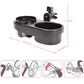 Black stroller double cup holder attachment with two cup slots and central tray