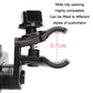 Black stroller holder clip with wide clamp opening and adjustable mounting arm