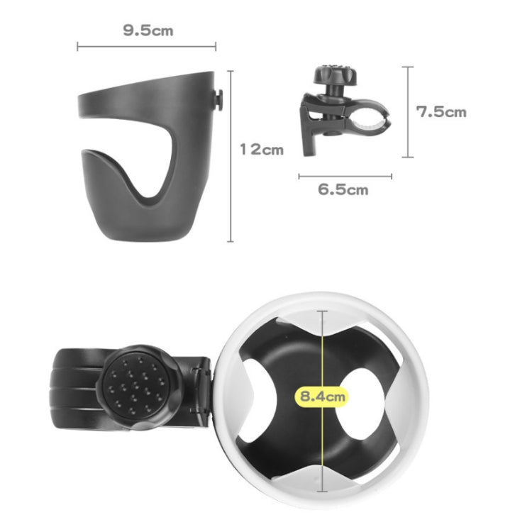 Black stroller cup holder with clip and holder size dimensions