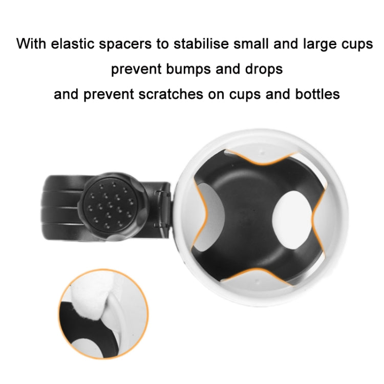 Black stroller cup holder with elastic spacers for stable cups and bottles