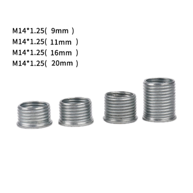 M14x1.25 thread repair sleeves, sizes 9, 11, 16, 20 mm shown