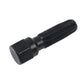 Spark plug thread repair tap tool, close-up of fluted cutting teeth on shaft