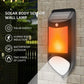Solar LED wall light with human sensor, black housing with glowing orange square and white light