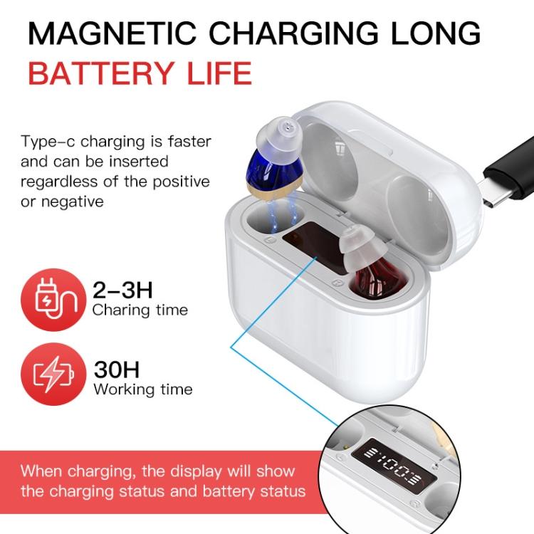 White charging case with connected cable and digital display window for charging status