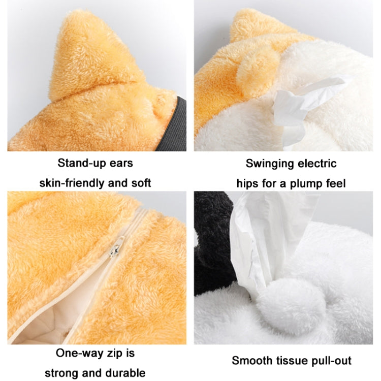 Corgi plush tissue box cover with stand-up ears and smooth tissue pull-out