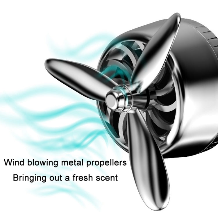 Car air outlet perfume swivel fan, metallic silver with three-blade propeller