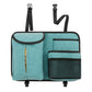 Blue car seat back hanging storage bag with tissue slot, mesh pocket, and straps