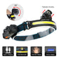 Rechargeable headlamp flashlight with zoom front lens and adjustable headband light bar