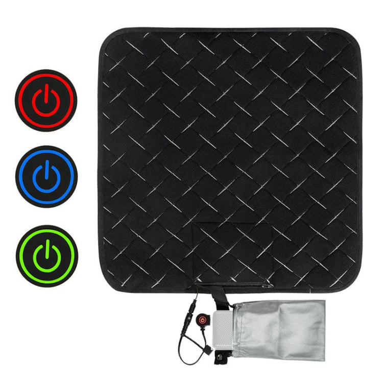 Black square heating cushion pad with quilted grid pattern and controller cord