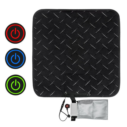 Black square heating cushion pad with quilted grid pattern and controller cord