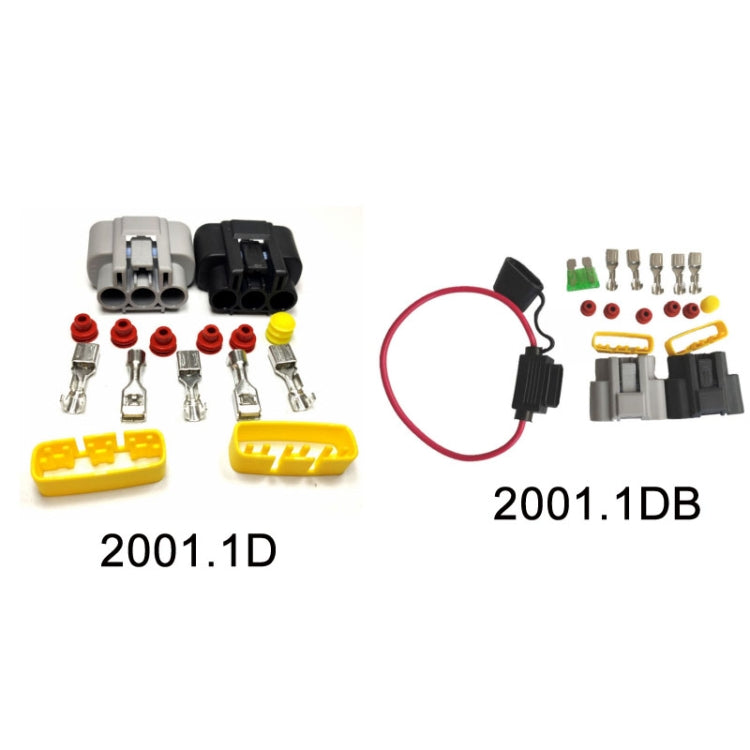 Motorcycle rectifier connectors set showing 2001.1D and 2001.1DB plug housings and pins