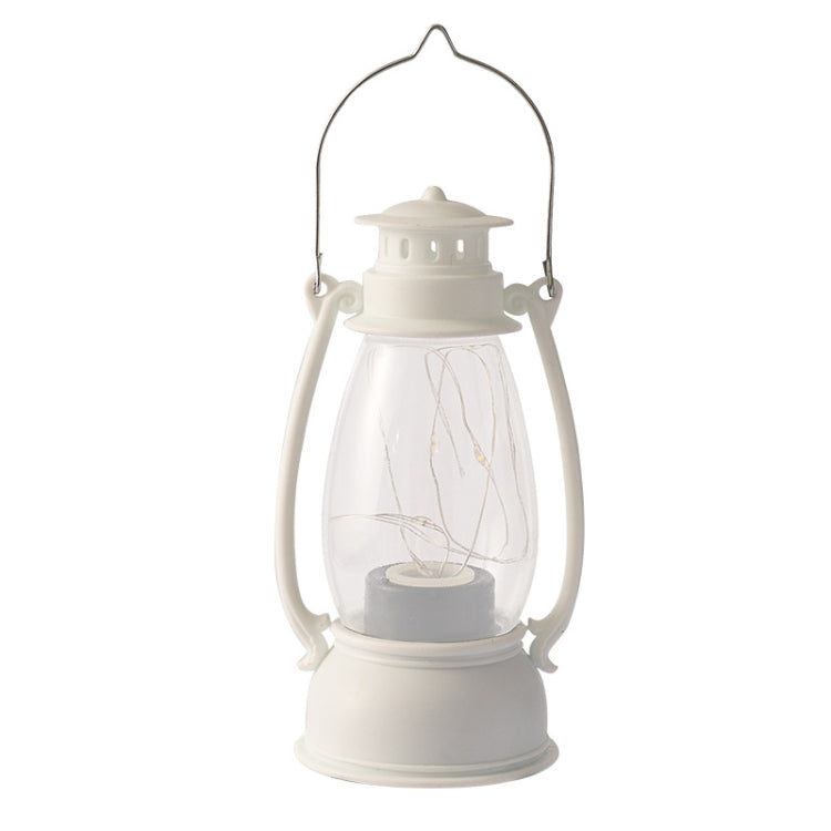 White retro oil lamp lantern with clear glass globe and arched hanging handle
