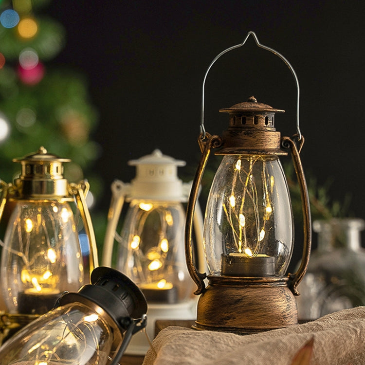 Bronze retro oil lamp lantern with clear glass globe and warm light