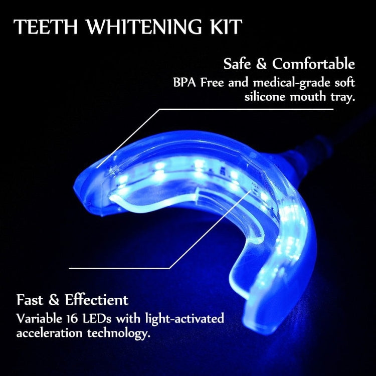 Glowing blue LED mouth tray for teeth whitening kit with cable