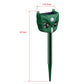 Green solar ultrasonic animal repellent with solar top, white sensor, and long stake