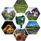 Green solar ultrasonic animal repellent device with solar panel top and long ground stake