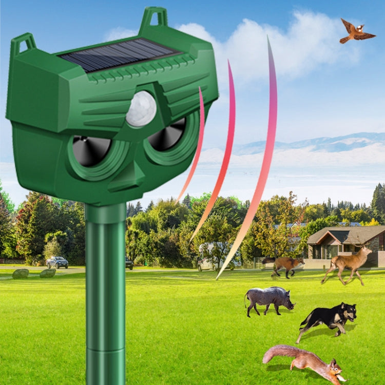 Green solar-powered animal repellent with built-in LED and sensor housing