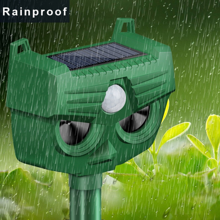 Green rainproof solar animal repellent device with LED and motion sensor