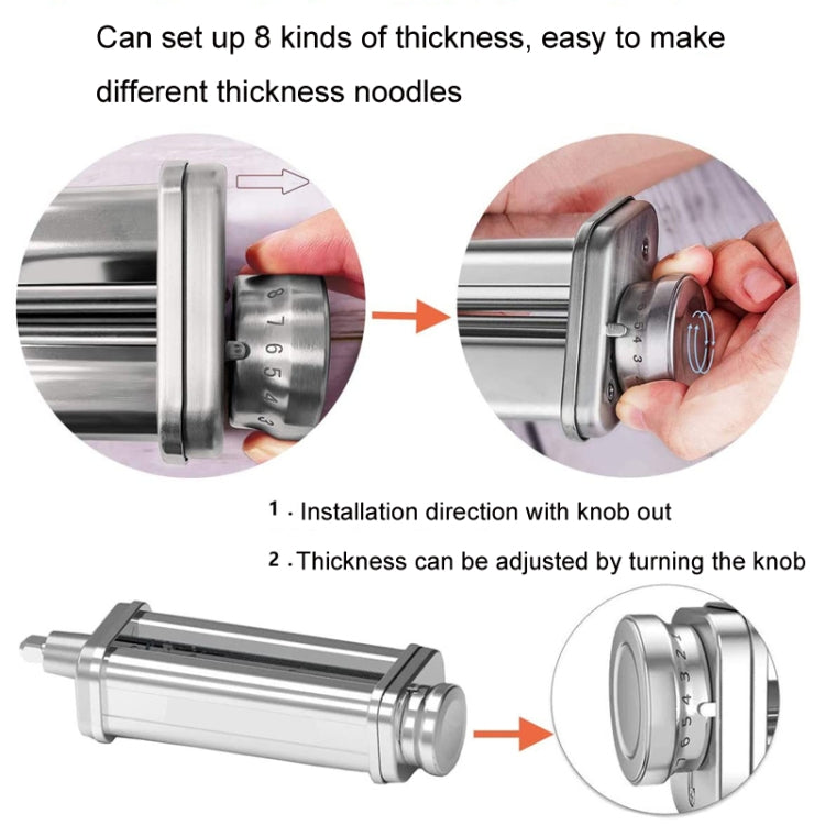 Noodle press roller thickness adjustment knob on stainless steel cutting unit