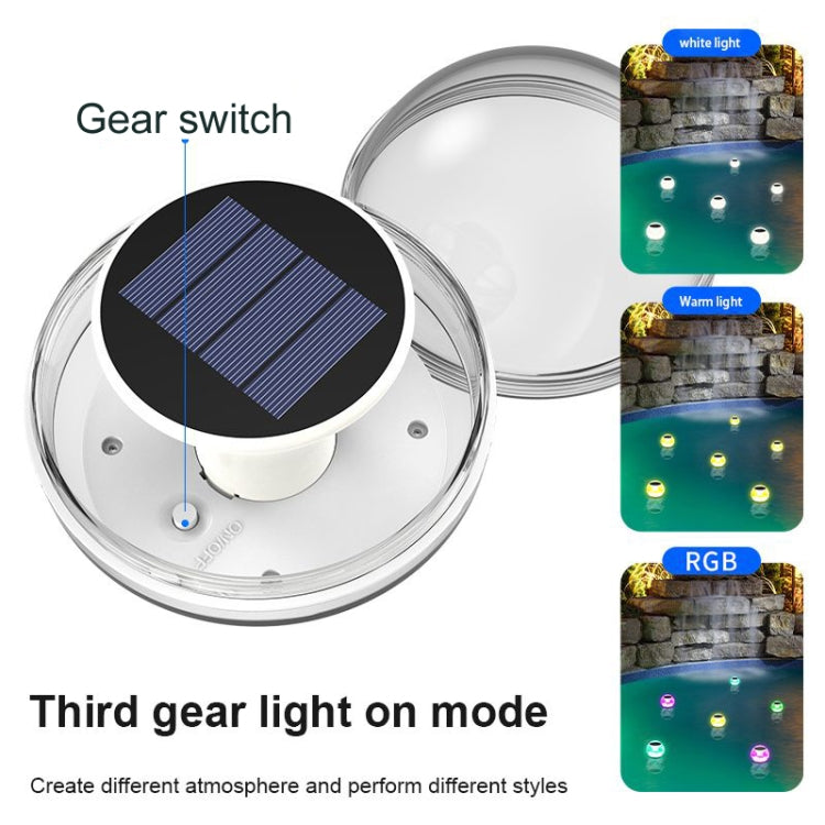Solar floating pool light with visible solar panel on top, multi-mode design
