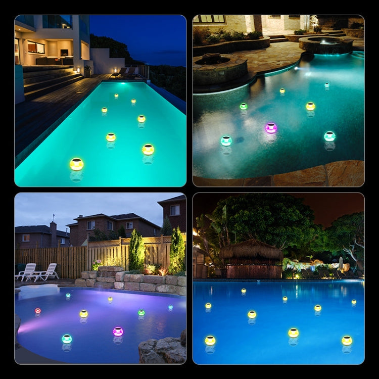 Solar floating pool lights with multi-color glowing LEDs floating on water