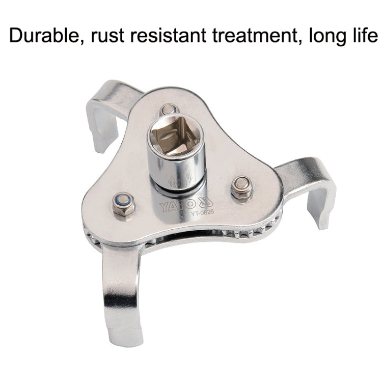 YATO YT-0826 oil filter element removal wrench with chrome fork jaws and socket