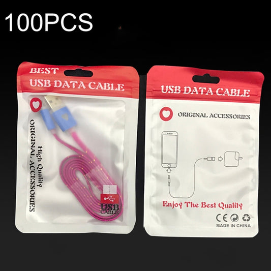 Red USB data cable ziplock packaging bag set, coiled cable and connector shown