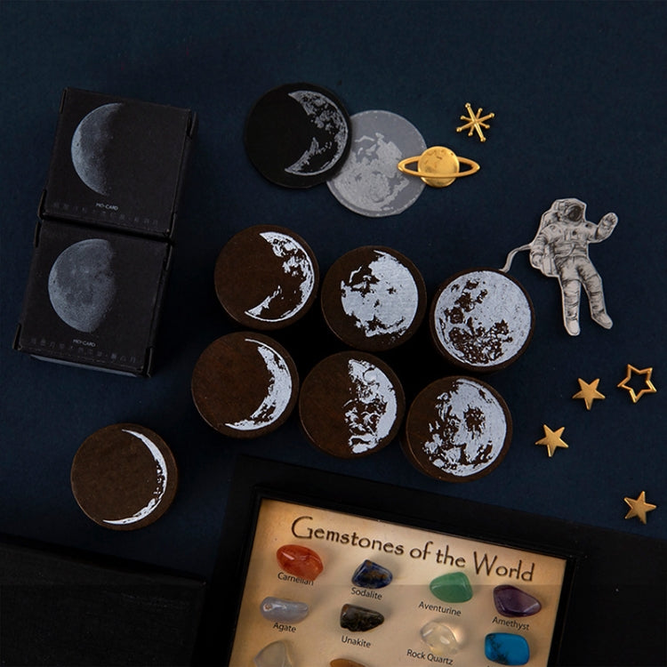 Moon phase wooden stamp set with square and round discs, stars and astronaut pieces