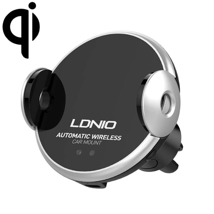 LDNIO automatic wireless car mount charger with infrared sensor, black and silver circular head