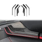 Inner A-pillar speaker sticker set installed on door trim, black carbon weave with red accents